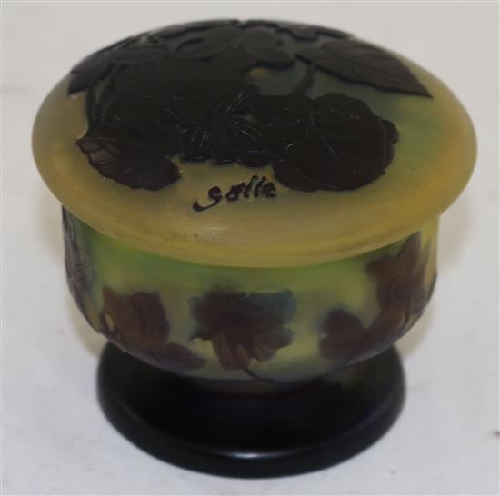 A Galle cameo glass pedestal jar and cover, c.1910, height 8cm (3in.)